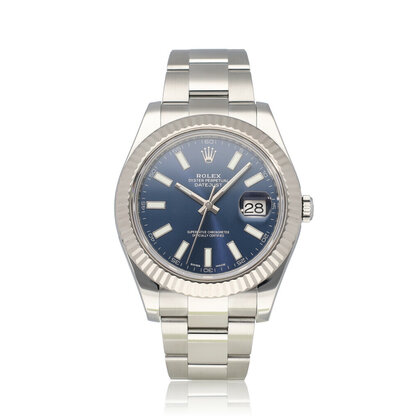 Datejust II 41 blue Oyster 2016 box + papers | steel - white gold fluted