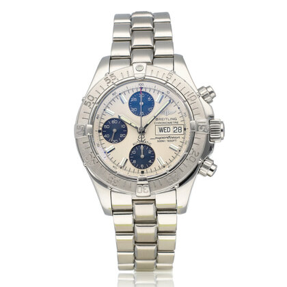 Superocean Chronograph II  steel silver automatic day date 2008 box + papers