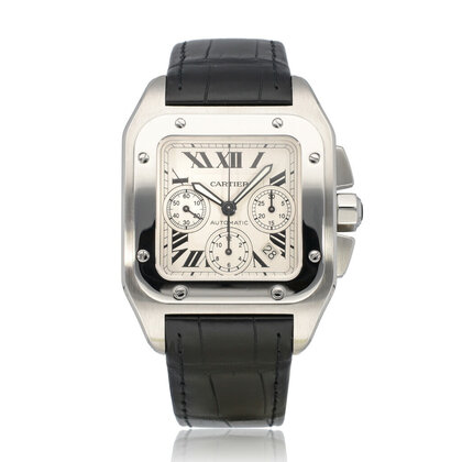 Santos de Cartier 100 Chronograph  XL steel 2009 B+P | NEW CARTIER SERVICE INCL. STRAP