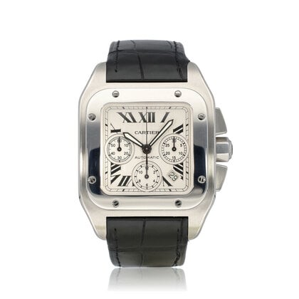 Santos de Cartier 100 Chronograph XL NEW CARTIER STRAP - 2010 B+P | XL steel | ref. 2740