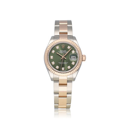 Lady-Datejust 28 NEW ROLEX SERVICE - 2018 B+P | steel - rose gold olive green diamond Oyst