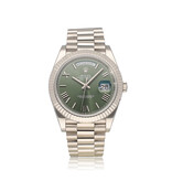Rolex Day-Date 40 NEW ROLEX SERVICE - 2018 B+P | white gold President green / olive / money