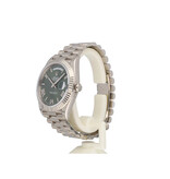 Rolex Day-Date 40 NEW ROLEX SERVICE - 2018 B+P | white gold President green / olive / money