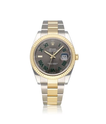 Rolex Datejust 41 NEW ROLEX SERVICE - 2021 B+P | Wimbledon steel - gold slate roman Oyster