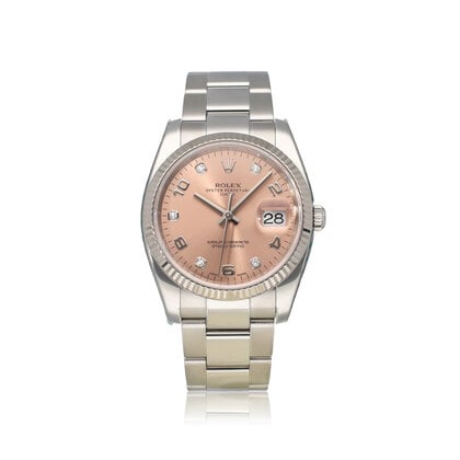 Date 34 34 NEW ROLEX SERVICE - 2012 B+P | steel pink - salmon diamond Oyster