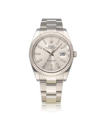 Rolex Datejust 41 NEW ROLEX SERVICE - 2022 B+P | steel - white gold silver index fluted Oyster