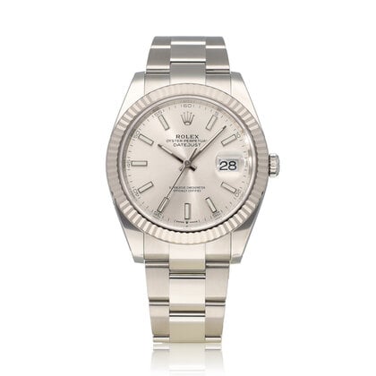 Datejust 41 NEW ROLEX SERVICE - 2022 B+P | steel - white gold silver index fluted Oyster