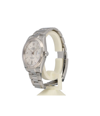 Rolex Datejust 41 NEW ROLEX SERVICE - 2022 B+P | steel - white gold silver index fluted Oyster