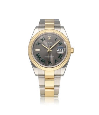 Rolex Datejust 41 NEW ROLEX SERVICE - 2021 B+P | Wimbledon steel - gold slate roman Oyster