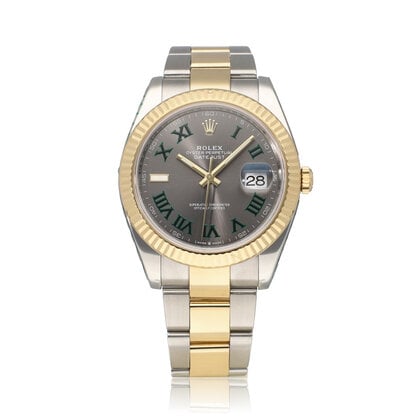 Datejust 41 NEW ROLEX SERVICE - 2021 B+P | Wimbledon steel - gold slate roman Oyster