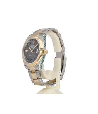 Rolex Datejust 41 NEW ROLEX SERVICE - 2021 B+P | Wimbledon steel - gold slate roman Oyster