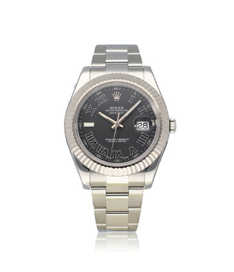Rolex Datejust II 41 - 2014 + papers | steel - white gold fluted black roman Oyster