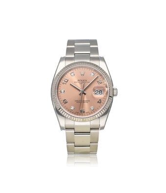 Rolex Date 34 34 NEW ROLEX SERVICE - 2012 B+P | steel pink - salmon diamond Oyster