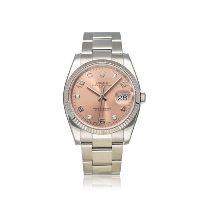 Date 34 34 NEW ROLEX SERVICE - 2012 B+P | steel pink - salmon diamond Oyster