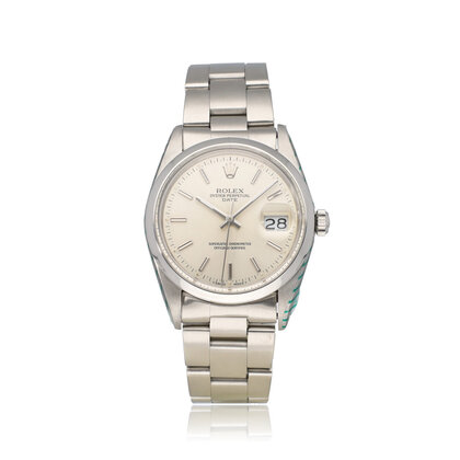 Oyster Perpetual Date NEW ROLEX SERVICE - 1988 box + papers | steel date silver domed Oyst