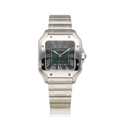 Santos de Cartier  MM - 2023 box + papers | steel green roman