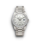 Rolex Day-Date 36 white gold silver dial factory diamond bezel President
