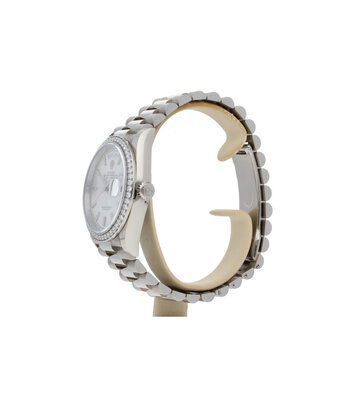 Rolex Day-Date 36 white gold silver dial factory diamond bezel President