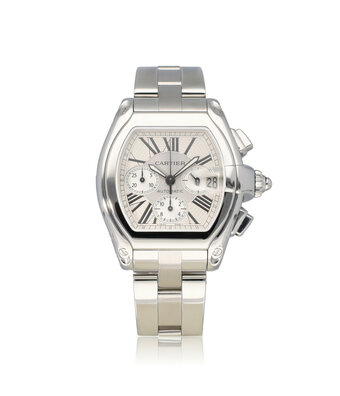 Cartier Roadster Chronograph Automatic 40 XL steel bracelet silver roman + box