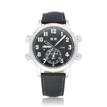 Grand Complications Alarm Travel Time  platinum black leather