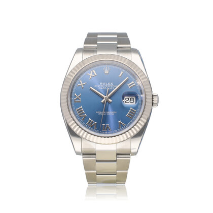 Datejust 41 NEW ROLEX SERVICE - 2020 B+P | steel - white gold Azurro blue roman Oyster