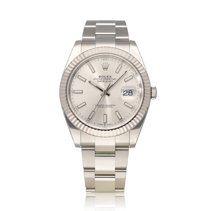 Datejust 41 NEW ROLEX SERVICE - 2022 B+P | steel - white gold silver index fluted Oyster