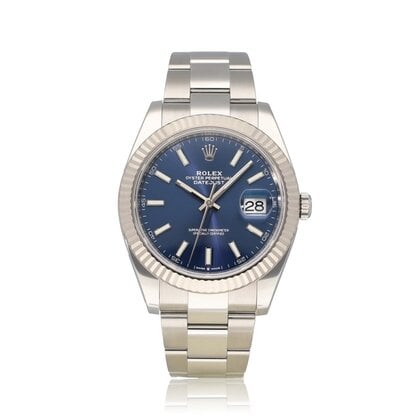 Datejust 41 NEW ROLEX SERVICE - 2020 B+P | steel - white gold fluted blue Oyster