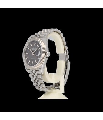 Rolex Datejust 41 steel rhodium - slate - grey fluted Jubilee 2018 box + papers