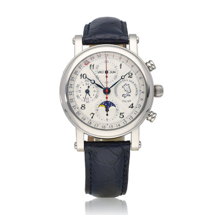 Ariadne Perpetual Calendar 40 steel silver alligator leather - date - moonphase 2008 box +