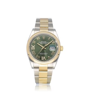 Rolex Datejust 36 2019 box + papers | steel - yellow gold green diamond roman Oyster B+P
