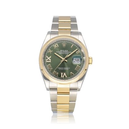 Datejust 36 2019 box + papers | steel - yellow gold green diamond roman Oyster B+P
