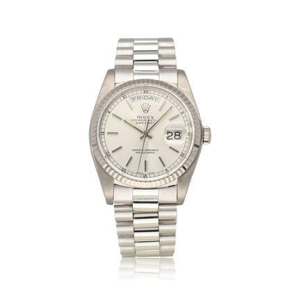 Day-Date 36 white gold silver President 1981 B+P | NEW ROLEX SERVICE
