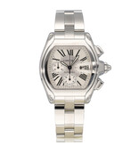 Cartier Roadster Chronograph Automatic 40 - 2006 + papers | XL steel bracelet silver roman