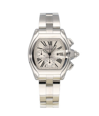 Cartier Roadster Chronograph Automatic 40 - 2006 + papers | XL steel bracelet silver roman