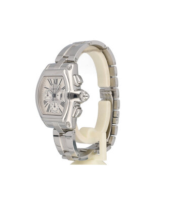 Cartier Roadster Chronograph Automatic 40 - 2006 + papers | XL steel bracelet silver roman