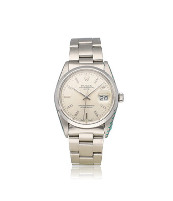 Rolex Oyster Perpetual Date NEW ROLEX SERVICE - 1988 box + papers | steel date silver domed Oyst