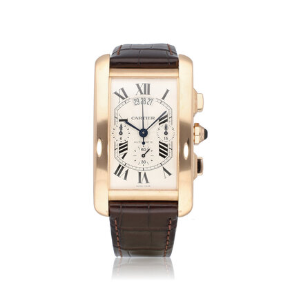 Tank Américaine SM yellow gold silver roman alligator leather 2009 B+P