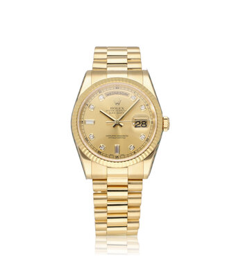 Rolex Day-Date 36 NEW ROLEX SERVICE - 2005 B+P | yellow gold President champagne diamond