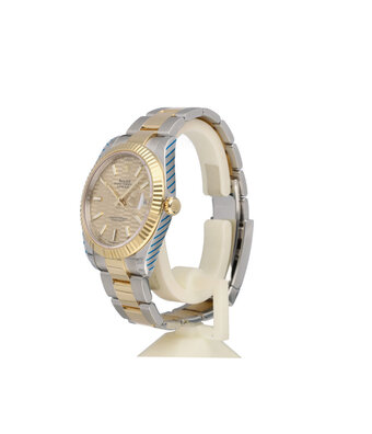 Rolex Datejust 41 NEW ROLEX SERVICE - 2023 B+P | motif - blocks  - fluted steel - gold champagne