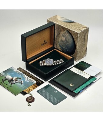 Rolex Datejust 36 NEW ROLEX SERVICE - 1993 box + papers | steel blue fluted Jubilee