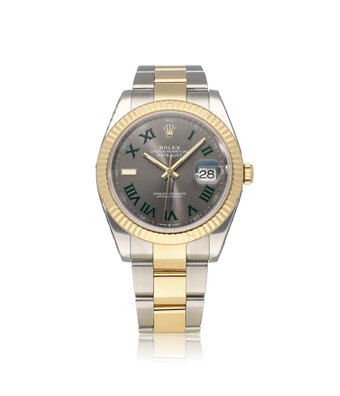 Rolex Datejust 41 NEW ROLEX SERVICE - 2021 B+P | Wimbledon steel - gold slate roman Oyster