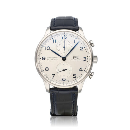 Portugieser Chronograph 41 steel white alligator leather strap 2023 B+P