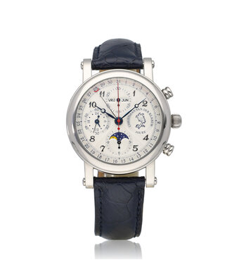 Christiaan van der Klaauw Ariadne Perpetual Calendar 40 steel silver alligator leather - date - moonphase 2008 box +
