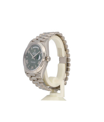 Rolex Day-Date 40 NEW ROLEX SERVICE - 2018 + papers | white gold President green / olive / money