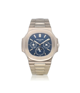 Patek Philippe Nautilus Perpetual Calendar 40 2019 winder + papers | white gold blue moonphase