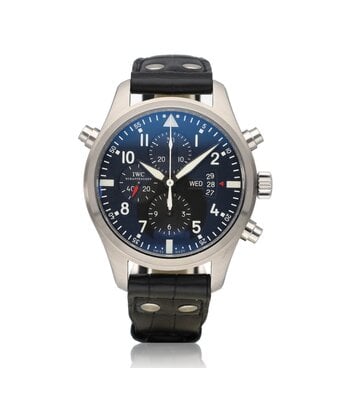 IWC Pilot's Watch Double Chronograph 46 NEW IWC STRAP - 2015 box + papers | steel black day -