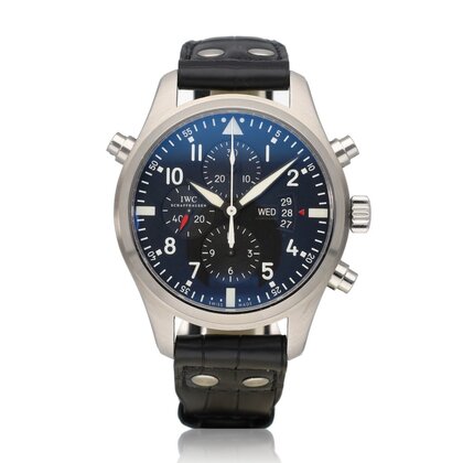 Pilot's Watch Double Chronograph 46 NEW IWC STRAP - 2015 box + papers | steel black day -