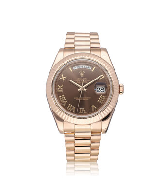 Rolex Day-Date II 41 NEW ROLEX SERVICE - 2015 B+P | rose gold choco - brown President