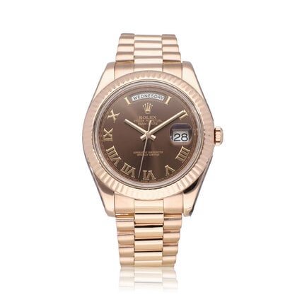 Day-Date II 41 NEW ROLEX SERVICE - 2015 B+P | rose gold choco - brown President