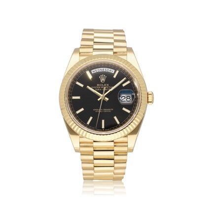Day-Date 40 yellow gold President black 2020 box + papers